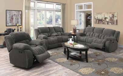 Brand New 2 Piece Charcoal Reclining Sofa and Love Seat