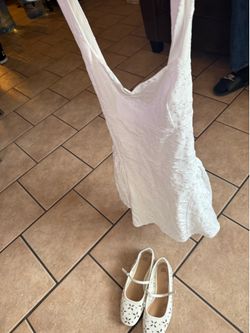 White dress size Medium and white shoes 8 1/2