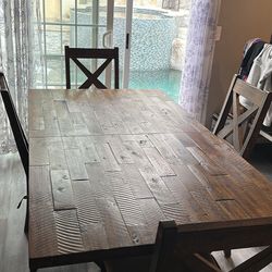 Six Piece Expandable Dining Table With Server