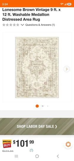 Lonesome Brown Vintage 9x12 Washable Medallion Area Rug