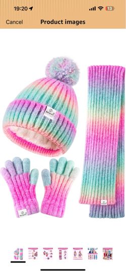 Brand new Kids Winter Beanie Gloves Scarf Set,Girls Toddler Winter Hat With Pom Neck Warmer Gaiter Mittens Fleece Lined Set