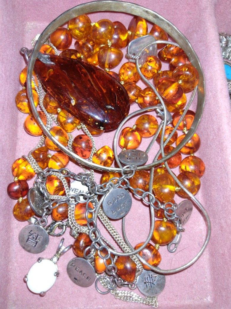 Genuine Amber And Sterling Silver Jewelry 