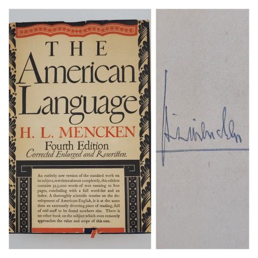 HL Mencken Signed American Language 1946 4th Edition Knopf HC DJ Corrected