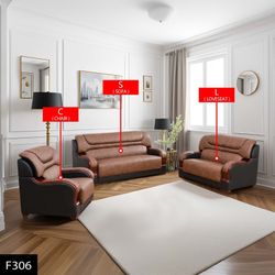 Genuine Cow leather Black and Brown sofa set