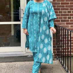 Women’s Pakistani Indian Blue Attire 3 Piece Dress