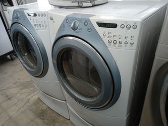 Whirlpool Duet front load washer and dryer set on pedestals - Free delivery