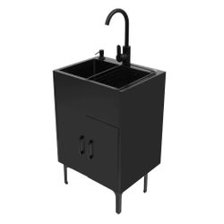 Freestanding Utility Sink with Cabinet Laundry Stainless Steel Sink with Faucet