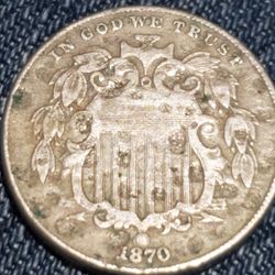 LOW MINTAGE 1870 DDO SHIELD NICKEL VERY RARE HARD VARIETY TO FIND 