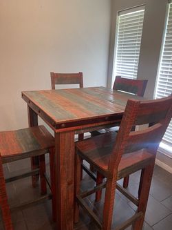 Rustic Wood Bar Height Dining Table Set