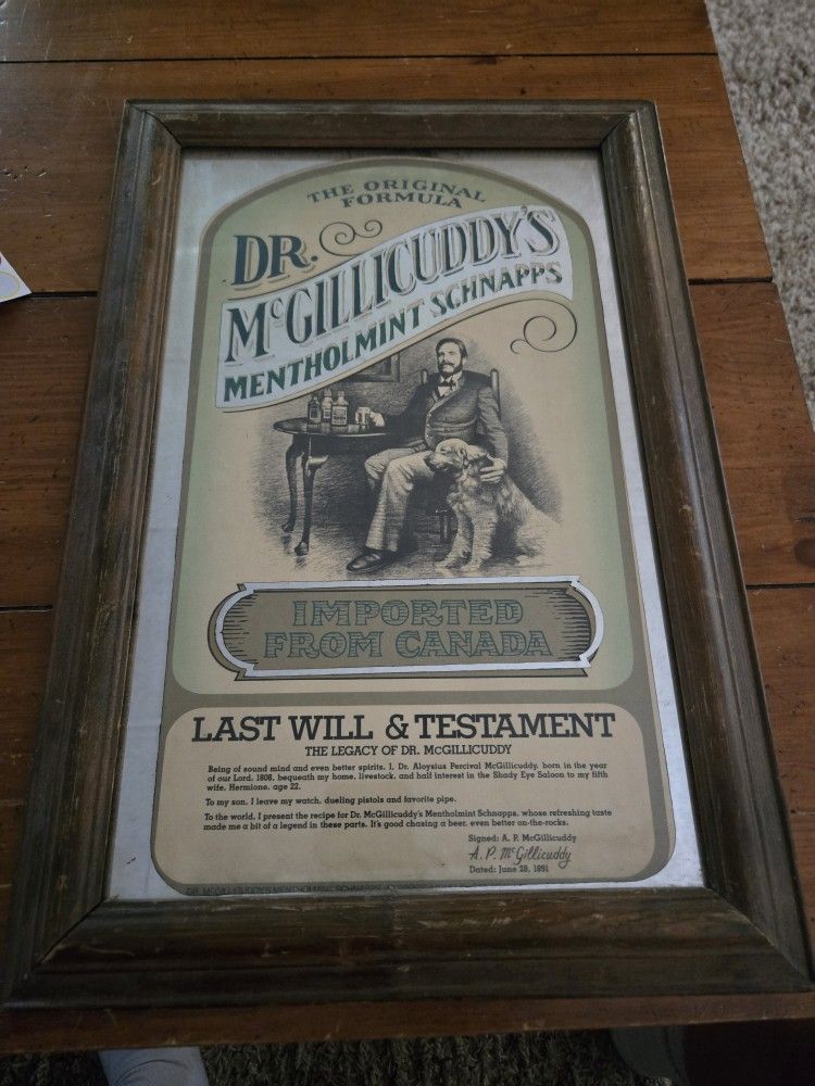 Framed Dr Mcgillicuddy Schnapps Sign