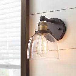 Home Decorators Collection Evelyn 6 in. 1-Light Artisan Bronze Industrial Vanity with Clear Glass Shade