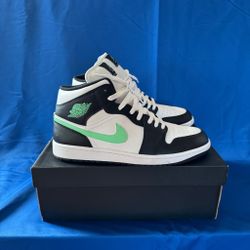 $90 Air Jordan 1 Mid “Green Glow” Men Size-12 Black White (DQ8426 103)