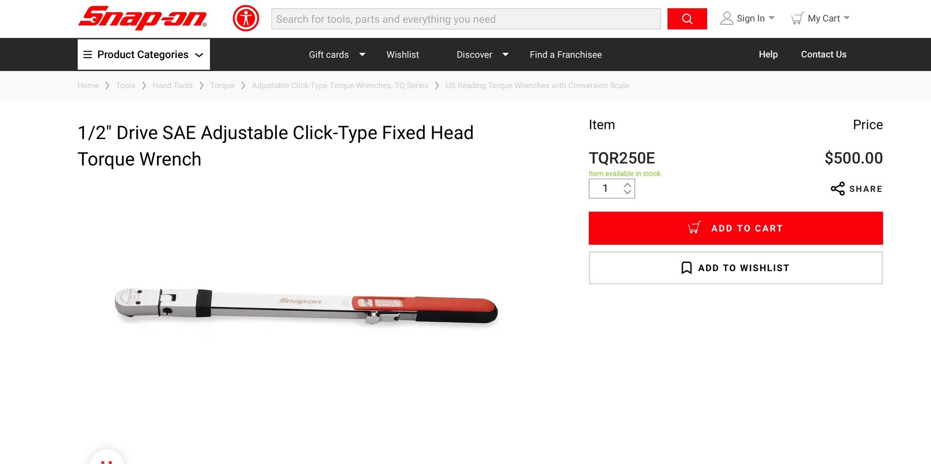 Snap-on 1/2”. Torque Wrench