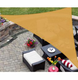 Sun Shade Sail Triangle 16' x 16' x 22.64' UV Block Canopy for Patio Backyard Lawn Garden Outdoor Activities, Sand
