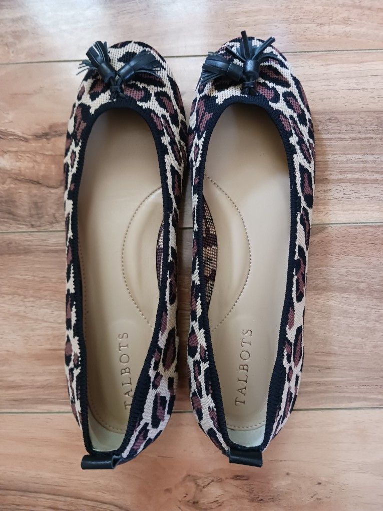 Talbots Women Classic Ballet Cheetah Print Tassell Flats