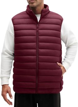 Men's Lightweight Puffer Vest Outerwear Packable Waterproof Warm Quilted Sleeveless Jacket with Pockets Hiking Casual（large）