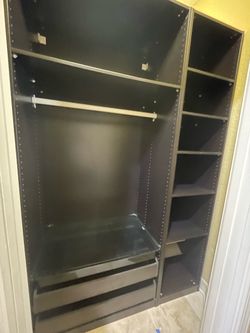 Dark Brown Wardrobe Closet with Drawers and Shelves