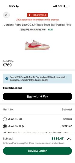 Jordan 1 retro low OG  SP Travis Scott sail tropical pink