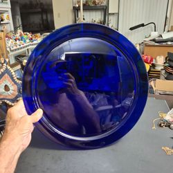Vintage 90's Bormioli Rocco Saphir Collection Cobalt Blue 14" Serving Glass Platter Made In Italy - Lightly Used