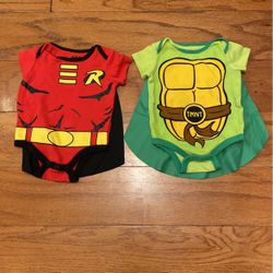 Baby Halloween Costumes Bodysuit One Piece Batman Ninja Turtles Size 0-3 Months