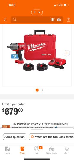 ukee M18 FUEL ONE-KEY 18V Li-Ion Brushless Cordless 3/4 in. High-Torque Impact Wrench with Friction Ring, Resistant Batteries