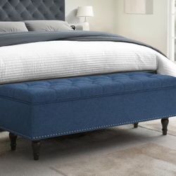 Navy Fabric Ottoman 50.8 in. x 17.1 in. x 18.5 in. Bench For Bedroom End Of Bed