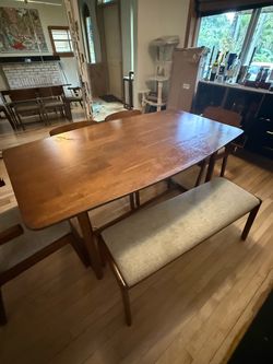 Mid-Century Modern Dining Table with Bench