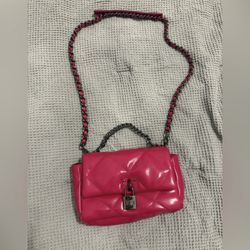 Hot Pink Fuscia Faux Leather Lock Crossbody Bag