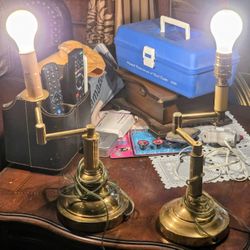 Vintage Brass Set of 2 Swing Arm Table Lamps