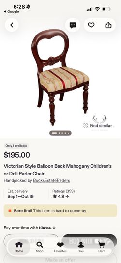 Victorian Style Balloon Back Mahogany Children's or Doll Parlor Chair