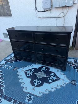 Black Wood 6-Drawer Double Dresser