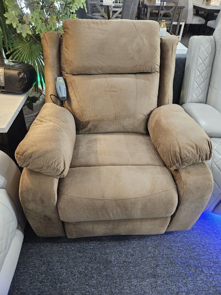 Brand New Brown Linen Power Lifting  Recliner With Massage, Heat, And Remote