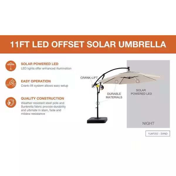 Home Decorators Collection 11 ft. LED Round Offset Outdoor Patio Umbrella  in Sunbrella Spectrum Sand - thefunkyskunk.ie