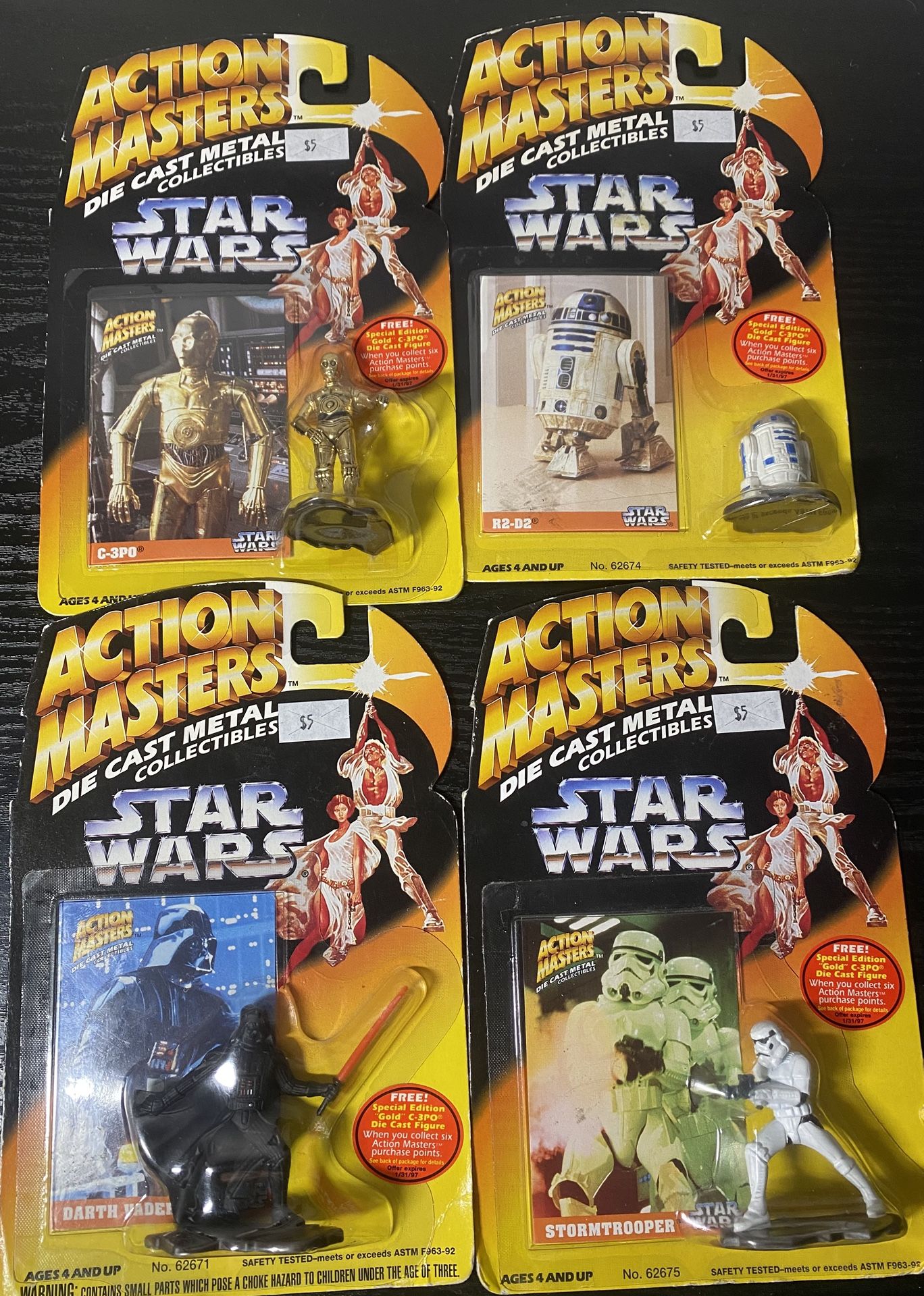 Lot of 4 Action Masters Die-Cast Collectibles Star Wars 1994 Kenner NEW SEALED