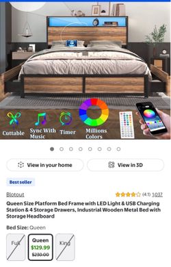 Queen bed frame w/ storage (Walmart)