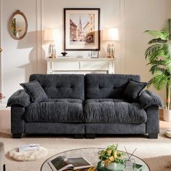 Cloud sofa 91.5" Oversized Loveseat Sofa Chenille Tufted Deep Seating Couch with Pillows - Black
