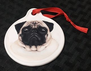 Pug Dog Christmas Tree Holiday Ornament 3 in Display Fawn Very Good