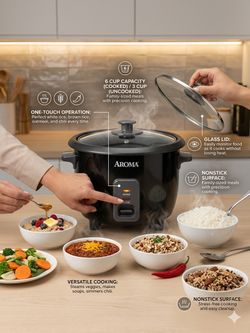 Aroma 6-Cup (Cooked) Rice & Grain Cooker: One-Touch Simplicity for Every Meal