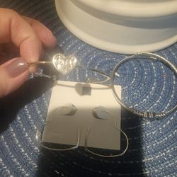 Heart Earrings And 2 Bracelets