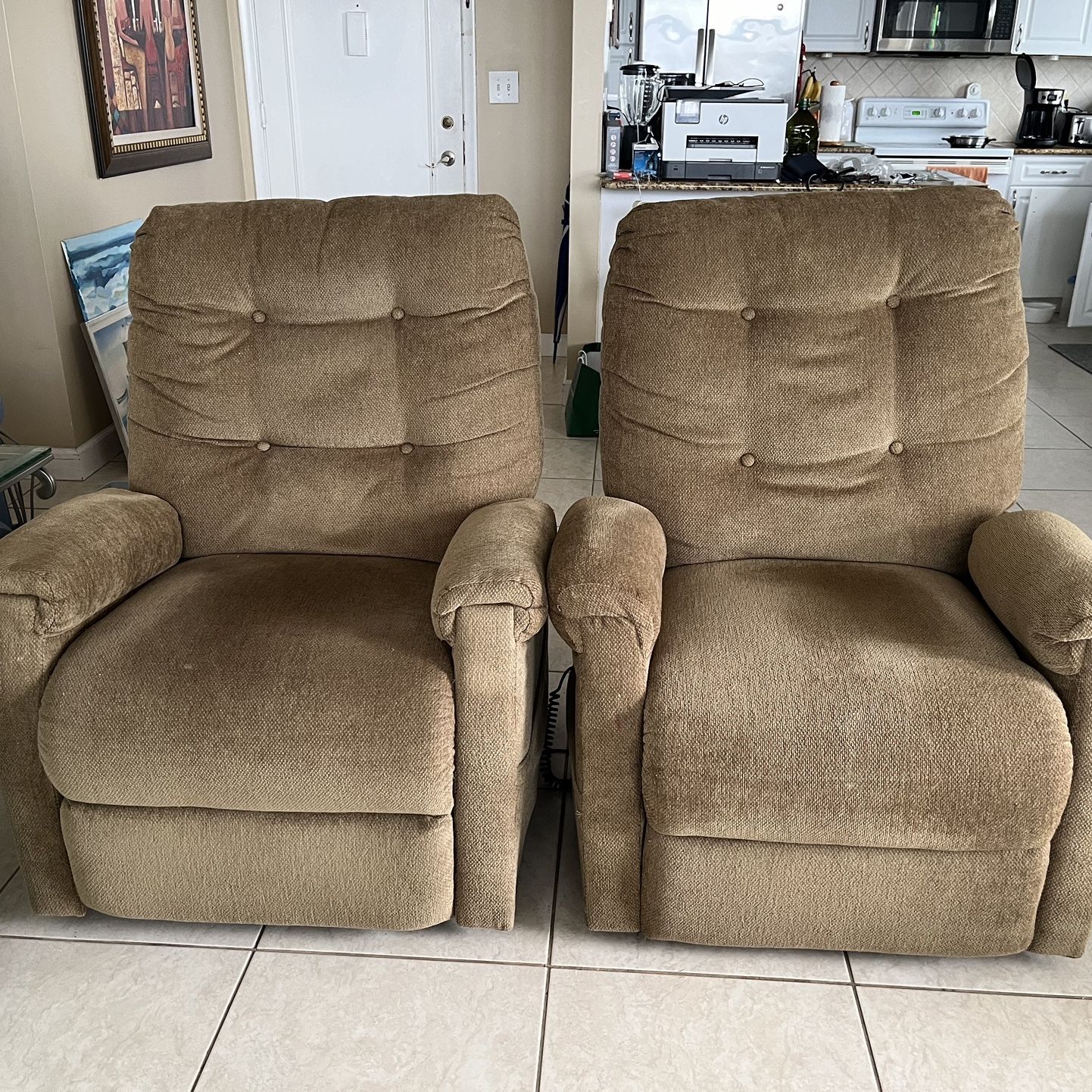 Matching Recliners that also push to standing position