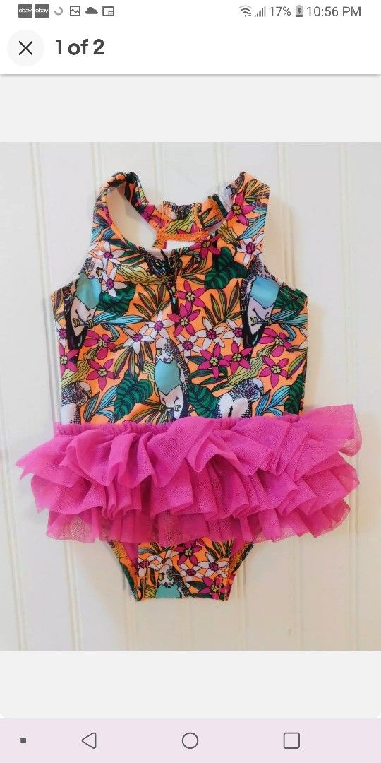 Cat & Jack Baby Girls 9 Months Parrot Floral Bathing Swim Suit Tutu Ruffle Skirt 9M Swim Suit