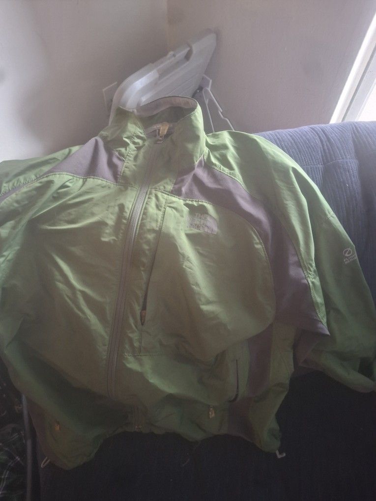 Green And Grey North Face Windbreaker Jacket