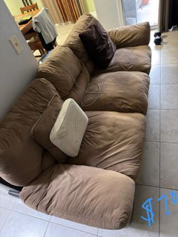 Large Tan Microfiber Sofa Couch