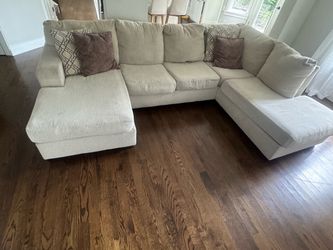 Large Beige Fabric Sectional Sofa with Chaises
