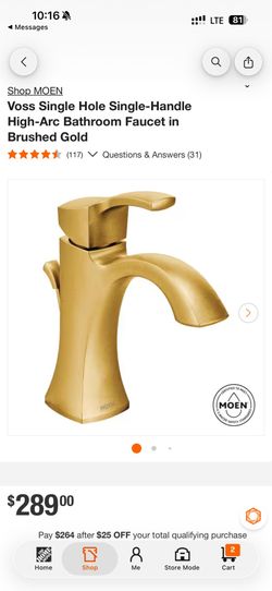 MOEN Voss Single Hole Single-Handle High-Arc Bathroom Faucet in Brushed Gold