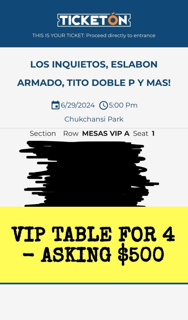 INQUIETOS VIP TABLE - $500