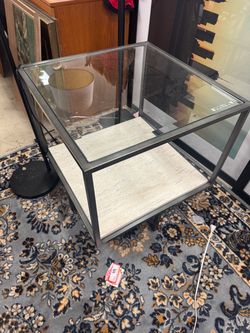 Glass Top Side Table with Stone Shelf