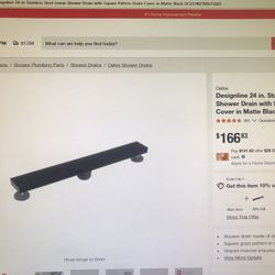 Oatey Designline 24. Stainless Steel Linear Shower Drain With Square Pattern Drain Cover in Matte Black 