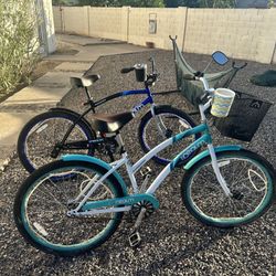 2 Cruiser Bicycles Bikes with accessories