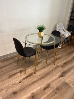 Elegant Velvet Dining Chairs with Glass Top Table